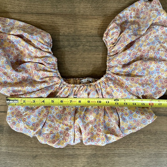 Zara Puff Sleeve Floral Cropped Top-Size Small - Picture 4 of 5